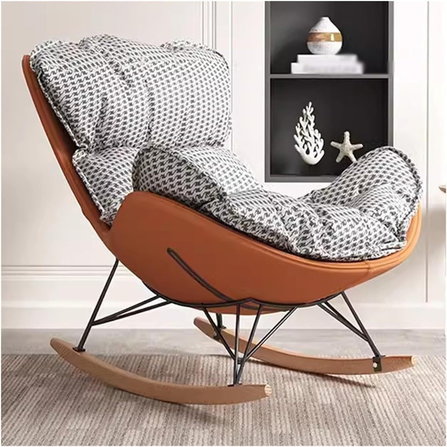 Fauteuil à bascule salon et chambre à coucher avec assise rembourrée confortable en tissu moderne