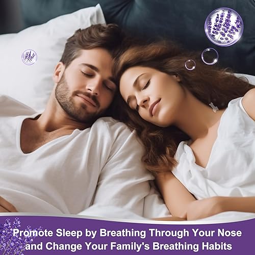 Miniatura 4 de MYMULIKE Tiras nasales para ronquidos, 60 tiras nasales de lavanda para dormir, tiras nasales antironquidos, solución para ronquidos, tiras de sueño