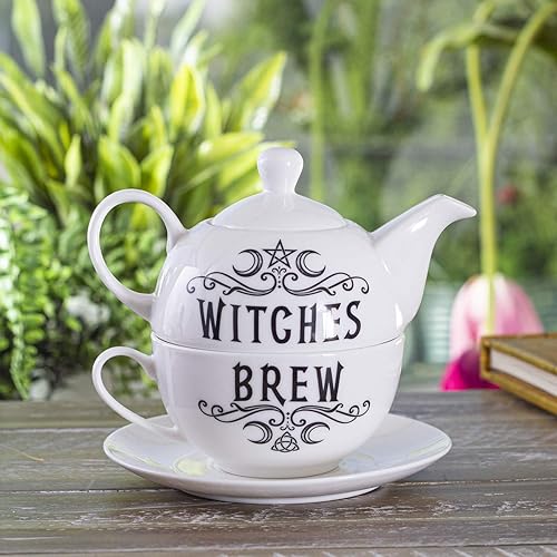 Summit Collection Alchemy Gothic Witches Brew Tea For One Set Bone China Porcelana Juego de té de 3 piezas