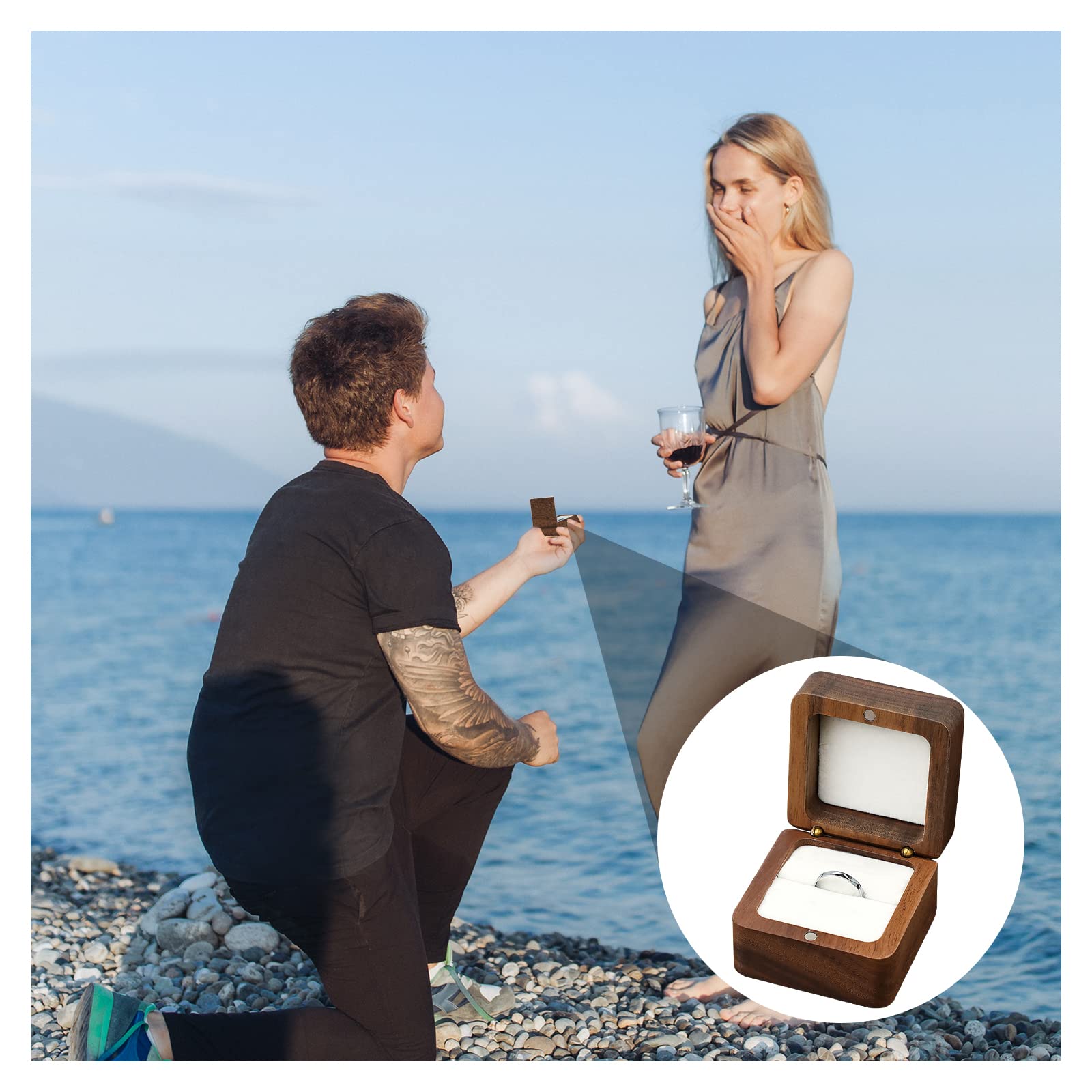 Caja Anillos Doble Ranura Imán Caja De Anillos De Boda Personalizable De Madera - Doble Ranura, Con