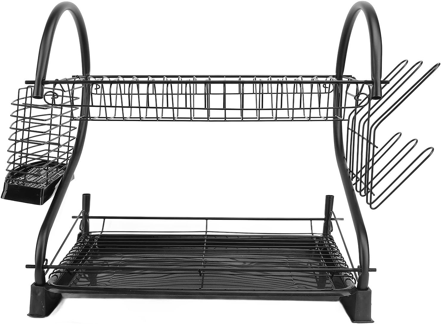 Dish Drying Rack, 2 Tier Iron Large Capacity Dish Racks with Cutlery & Cup Holder & Drainboard, Kitchen Sink Rack | Dish Drainer Rack | Large Dish Rack for Kitchen Counter