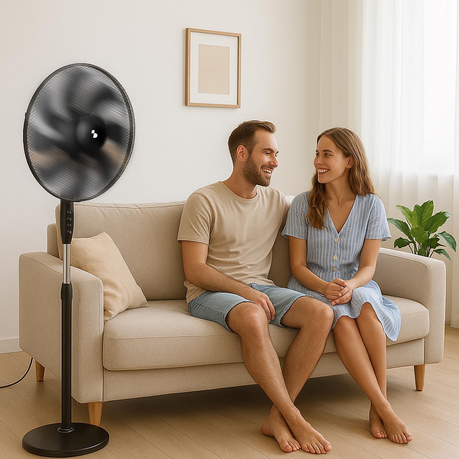 BEPER P206VEN120 Ventilateur sur pied 7 pales, 40 cm, oscillant, 3 vitesses, hauteur réglable jusqu'à 130 cm, base ronde stable, noir - 4