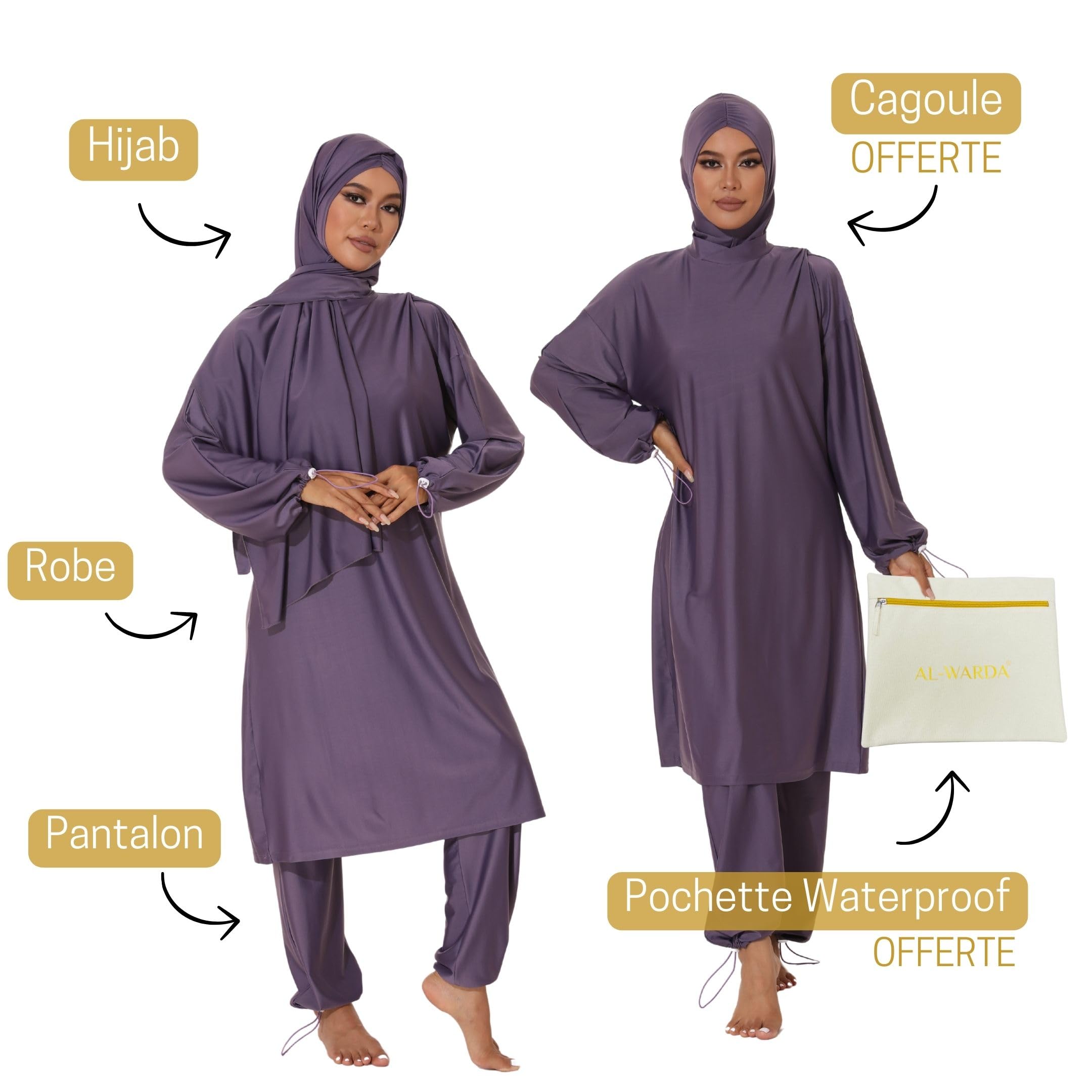 Burkini - Burkini Femme- Burkini Femme Musulmane-Maillot de Bain Hijab- Maillot Islamique - 100% Opaque & Cache Les Formes, Technique Anti-Colle