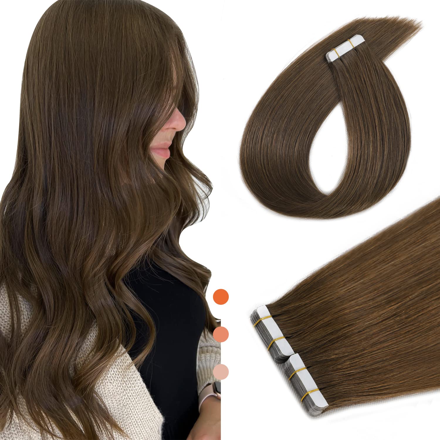 XDhair Tape in Real Human Hair Extensions Silky Straight 50g 22inch 20pieces Medium Brown Tape in Hair Extensions for Fashion Women (#4
