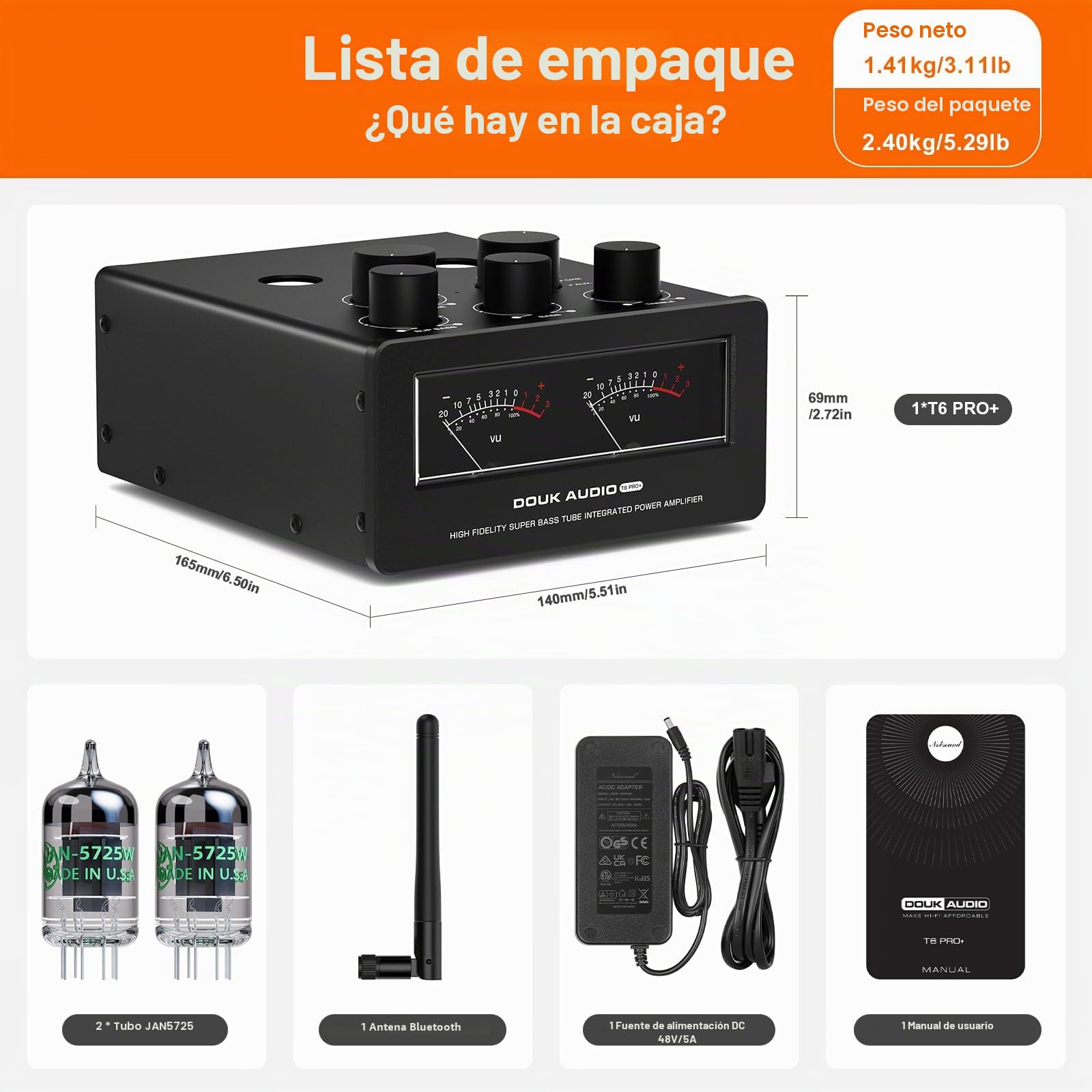 Douk Audio T6 Pro Bluetooth Amplifier 300 vatios x2 amplificador de tubo TPA3255 para Home Theater Hi-FI Audio System