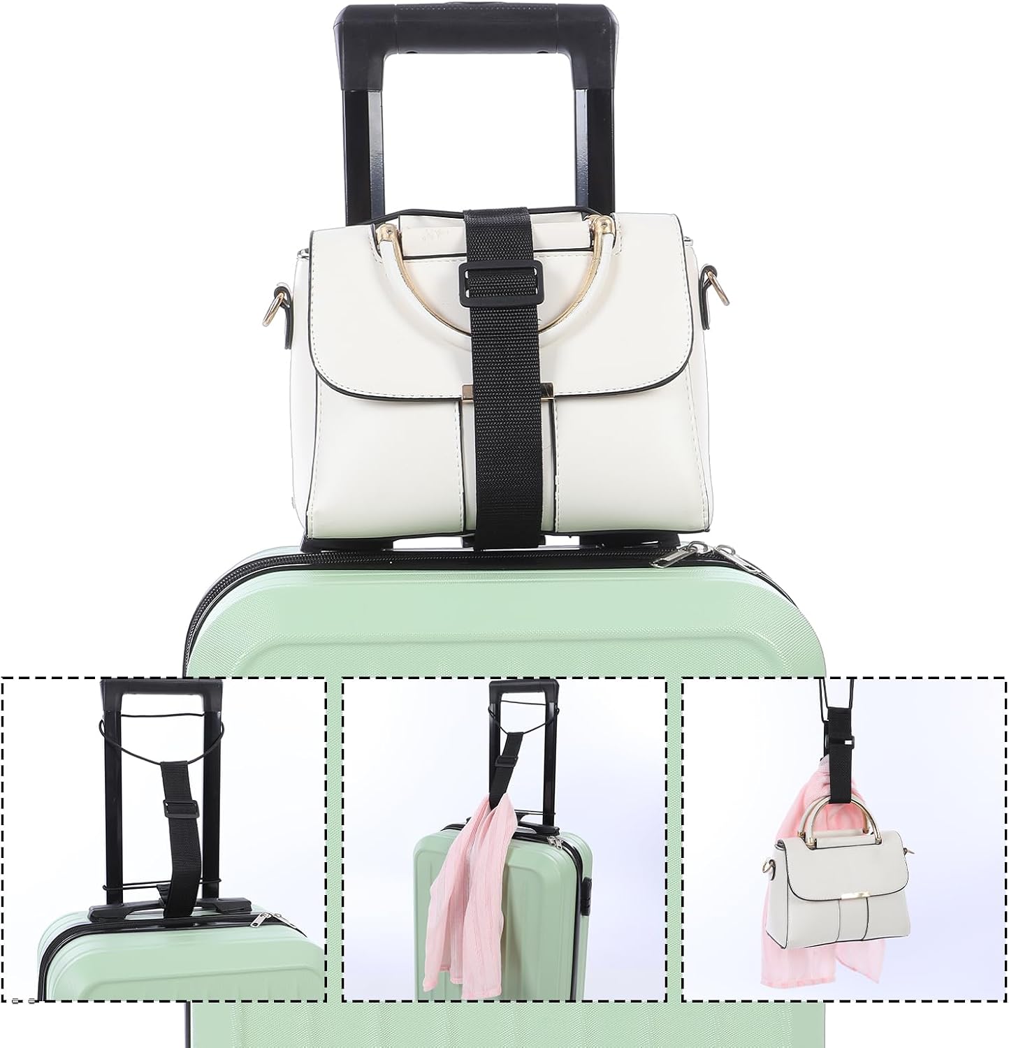Ouligay 2 Pack Travel Straps for Luggage Multi-use Suitcase Strap Strong Luggage Straps Elastic Travel Luggage Belt Strap for Attaching Extra Bags Purse to Suitcase Handle