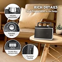 Vista 5 de Radio portátil AM FM Bluetooth con sonido estéreo verdadero de 5 W, radio portátil con altavoz dual entrada auxiliar conector para auriculares
