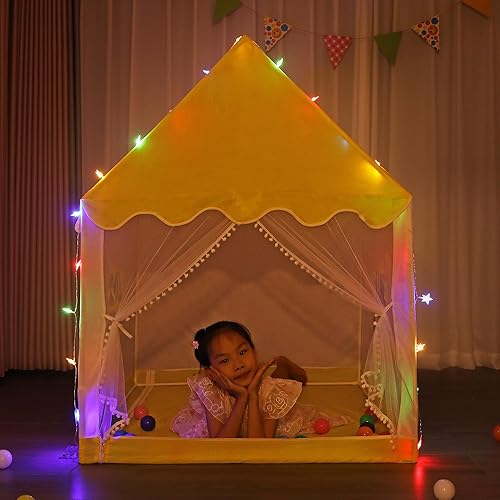 Miniatura 4 de LimitlessFunN Tienda de campaña grande para niños con luces de estrellas y funda de transporte, castillo para niños, diversión en interiores y