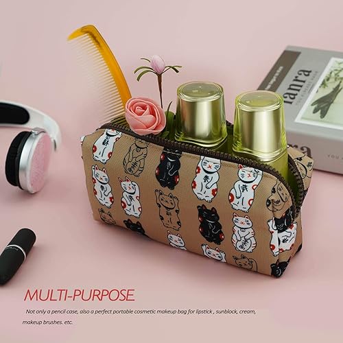 Miniatura 7 de LParkin Estuche de lápices de gato japonés de la suerte, lindo Maneki Neko Cat Pencil Bag Estuche Estuche de maquillaje Bolsa de cosméticos Kawaii