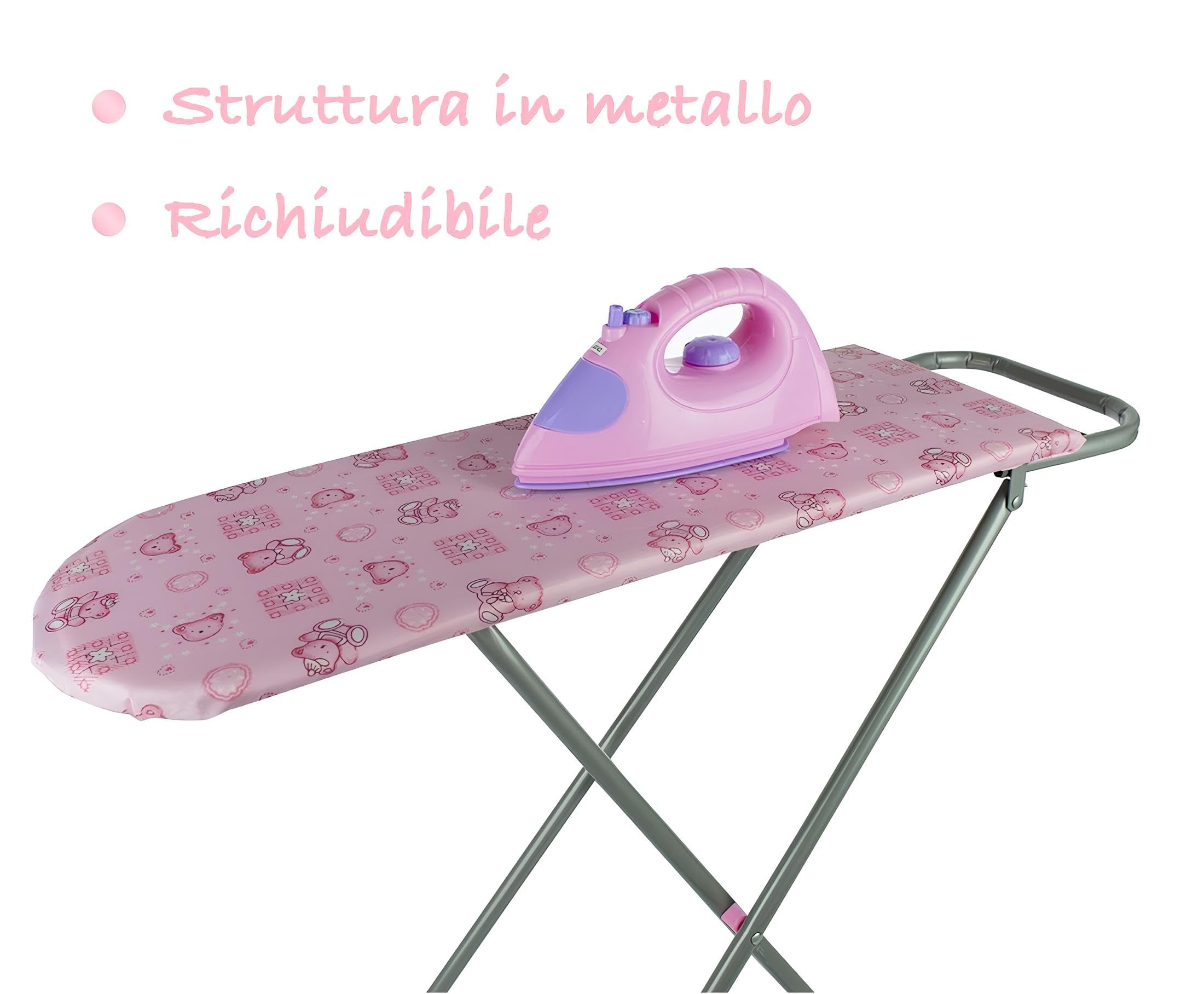 Tabla De Planchar De Juguete Con Plancha Electrónica Con Luces – Plegable Con Estructura De Metal – Tablero De Madera Revestida – Juego Completo De Planchado Para Niños A Partir De 3 Años