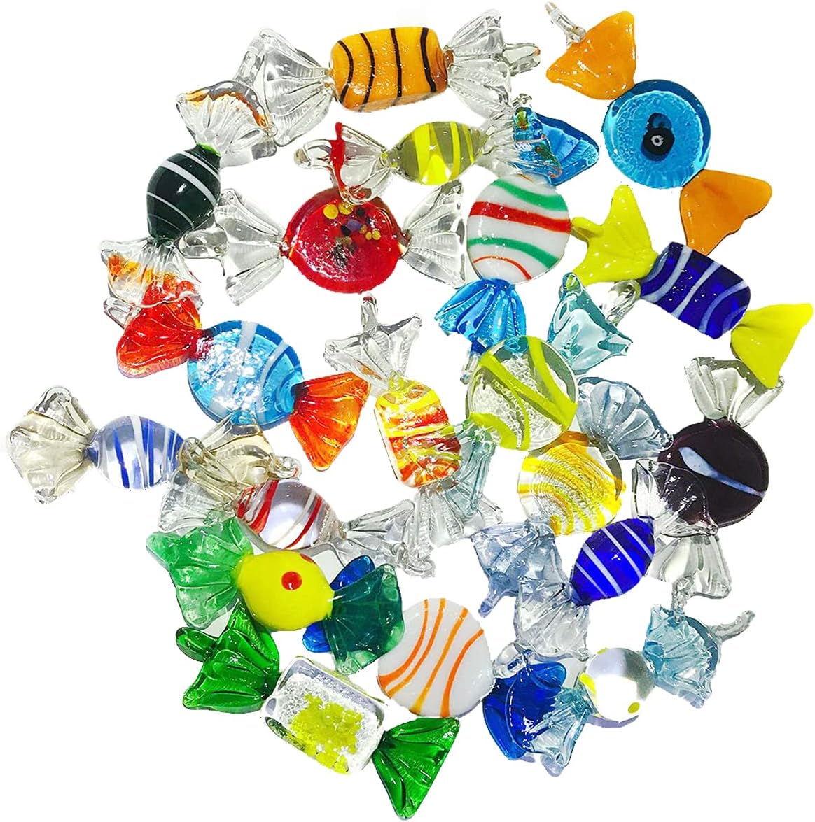 Vintage Murano Glass Candy Ornaments Cute Sweets with Ring for Wedding Christmas Tree Party Decoration Pack of 20