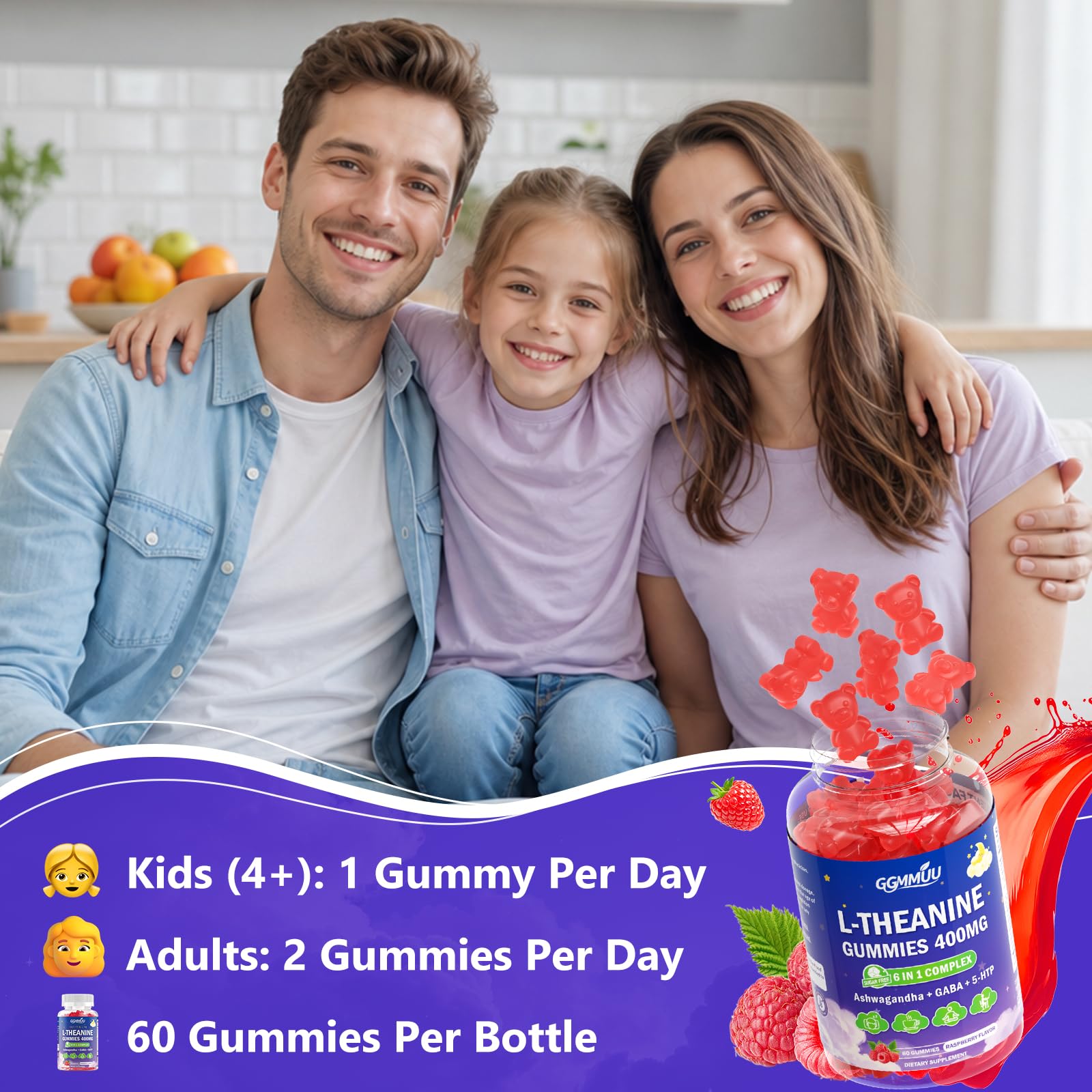 Sugar Free L-Theanine Gummies 400mg - Calm & Focus Support, 60 Count — Amazon image 7