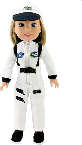 American Fashion World Traje espacial de astronauta blanco para muñecas de 14 pulgadas | Calidad premium y diseño moderno | Ropa de muñecas | Moda