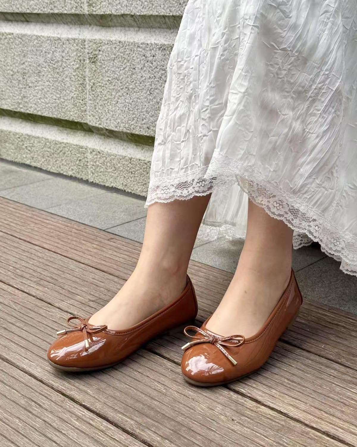 Women's Shine Ballet Bow Dressy Flats Round Toe Slip On Foldable Flats Dress Work Shoes for Business Casual Office - Image 2