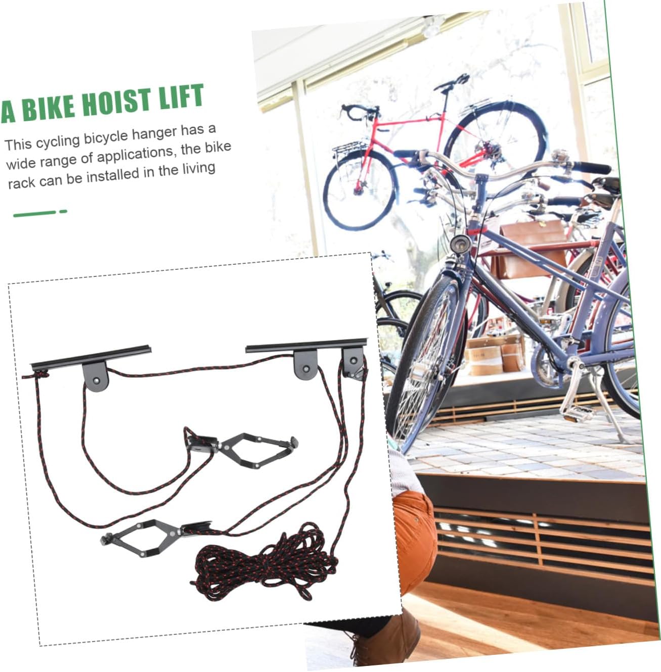 POPETPOP Heavy Duty Bike Hoist Lift Ceiling Mount Garage Bike Storage Rack Indoor Space Saving Random Color