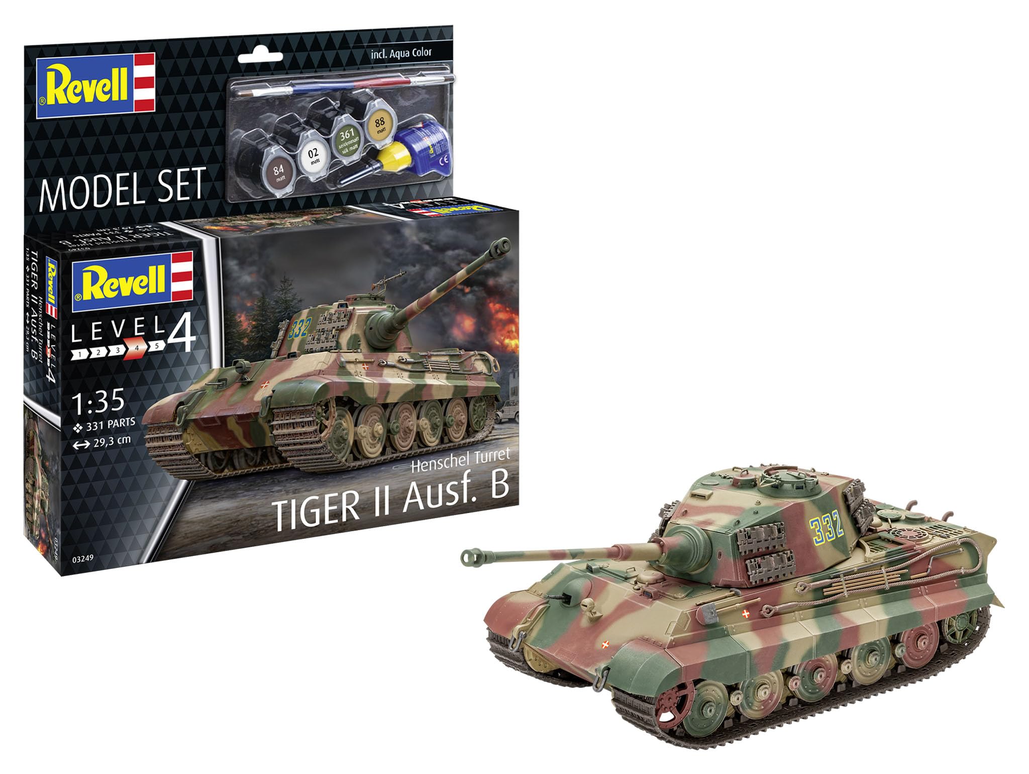 Revell Boys Multicoloured Model Set 63249 Tiger Ii Ausf. B Tank 1:35 Scale Unbuilt/Unpainted Plastic Model Kit With Accessories