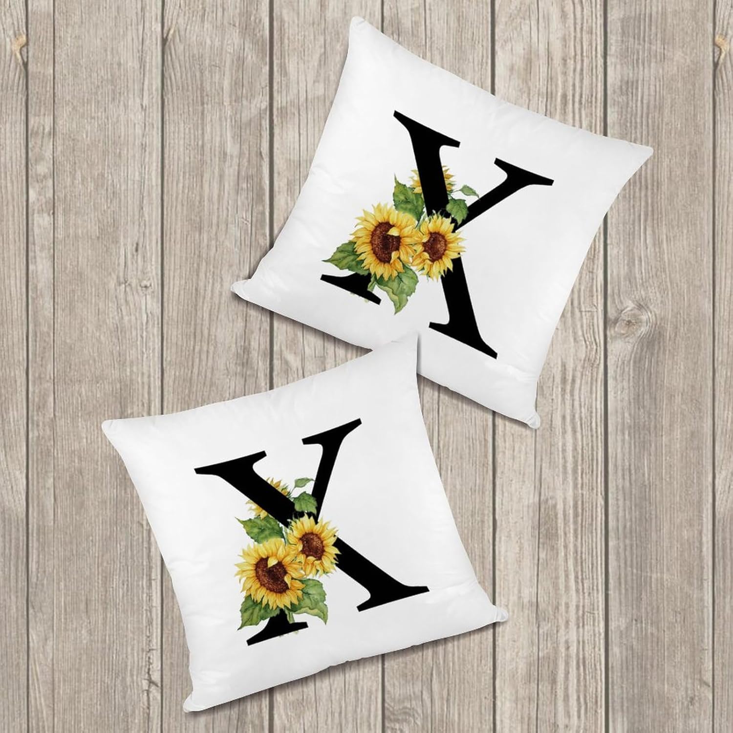 Set of 2 Sunflower Letter X Initial Monogram Pillow Covers 24x24in Farmhouse Canvas Cushion Covers Outdoor for Couch Chair Home Decor for Family Friends