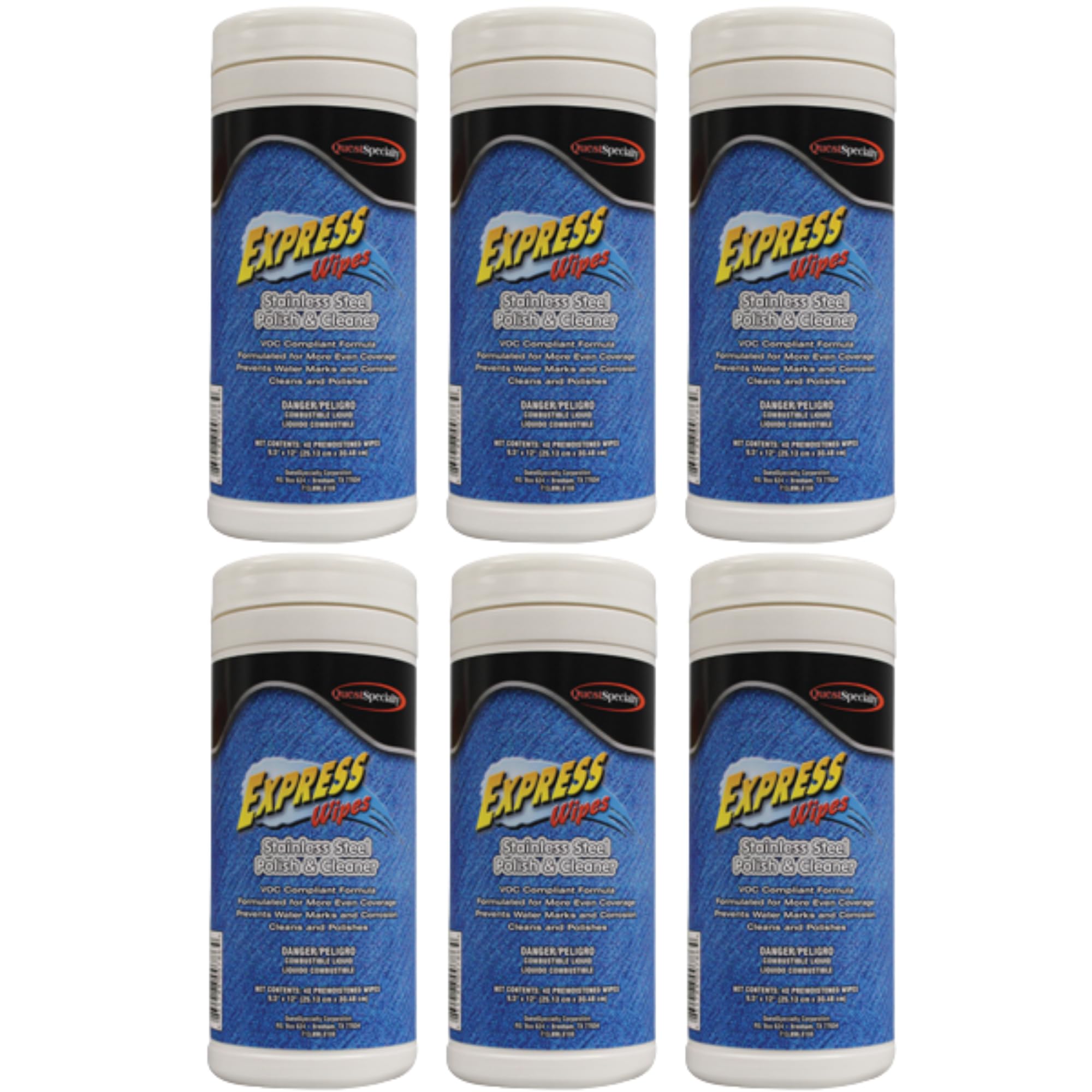 Quest 6530 EXPRESS Wipes Stainless Steel Polish Cleaner Case of 6