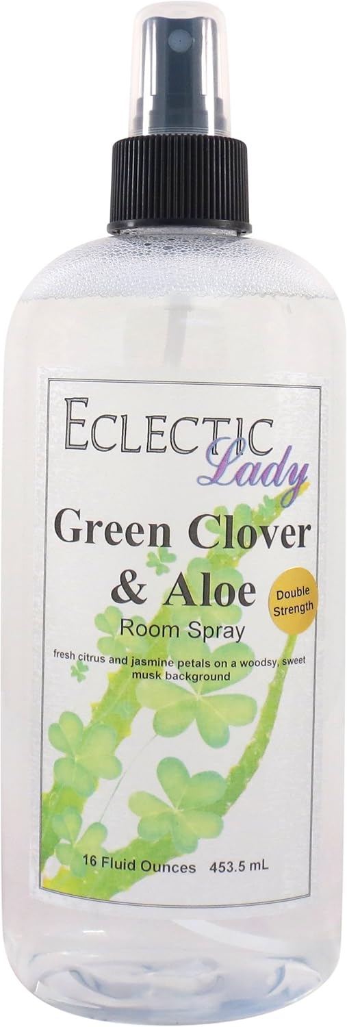 Green Clover and Aloe Room Spray (Double Strength), 16 Ounces, No Artificial Colors, Parabens, or Preservatives - Fragrant Aromatic Room Mist For Home, Room, Office