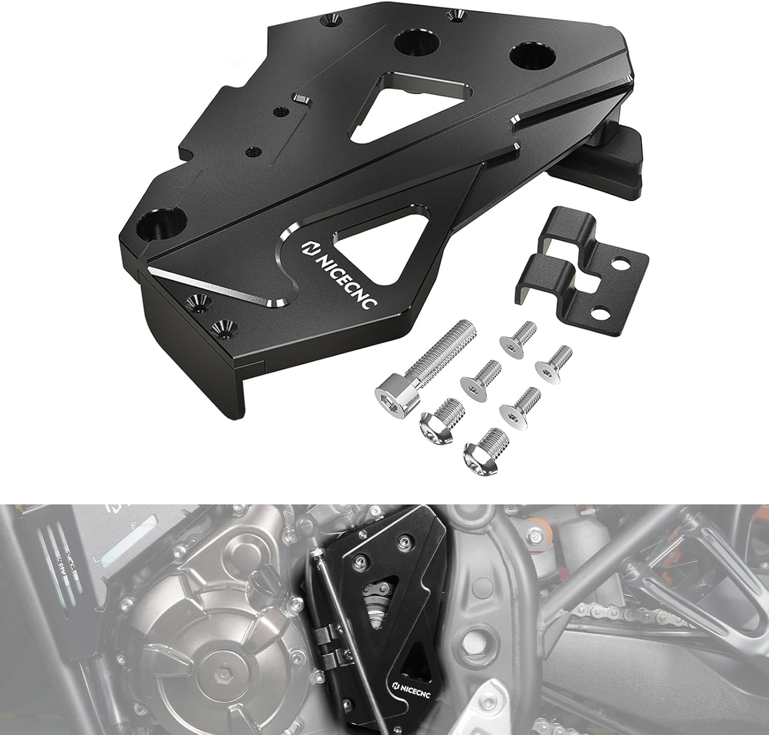 NICECNC Chain Wheel Cover Sprocket Cover Chain Guard Compatible with Yamaha Tenere 700 /XTZ700 2019-2024, Tenere 700 Rally Edition 2020-2024, Tenere 700 World Raid 2022, CNC Chain Case Saver, Black