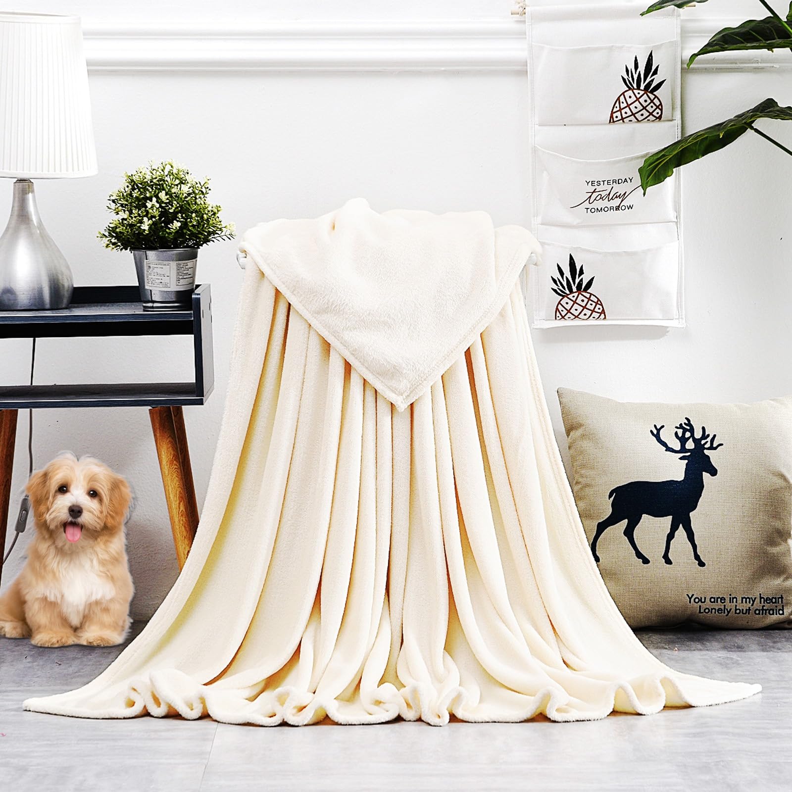 Coperta Matrimoniale Pile 130 x 400 cm Pile di Flanella Morbida, Facile da Pulire, Poliestere Morbida Coperta Plaid Divano Regalo per Fidanzata e Madre, Bianco