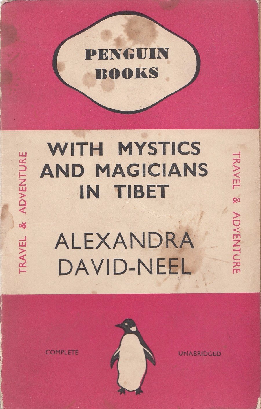 Cover of 'With Mystics and Magicians in Tibet' by Alexandra David-Néel, featuring an illustration of a Tibetan landscape with mystical elements.