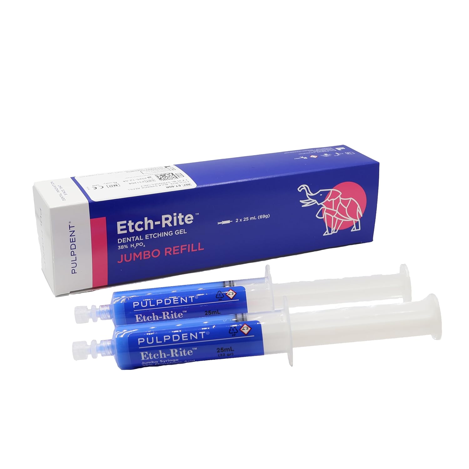 Pulpdent ET-50R Etch-Rite 38% Phosphoric Acid Etching Gel Jumbo Syringes 25 mL 2/Pk