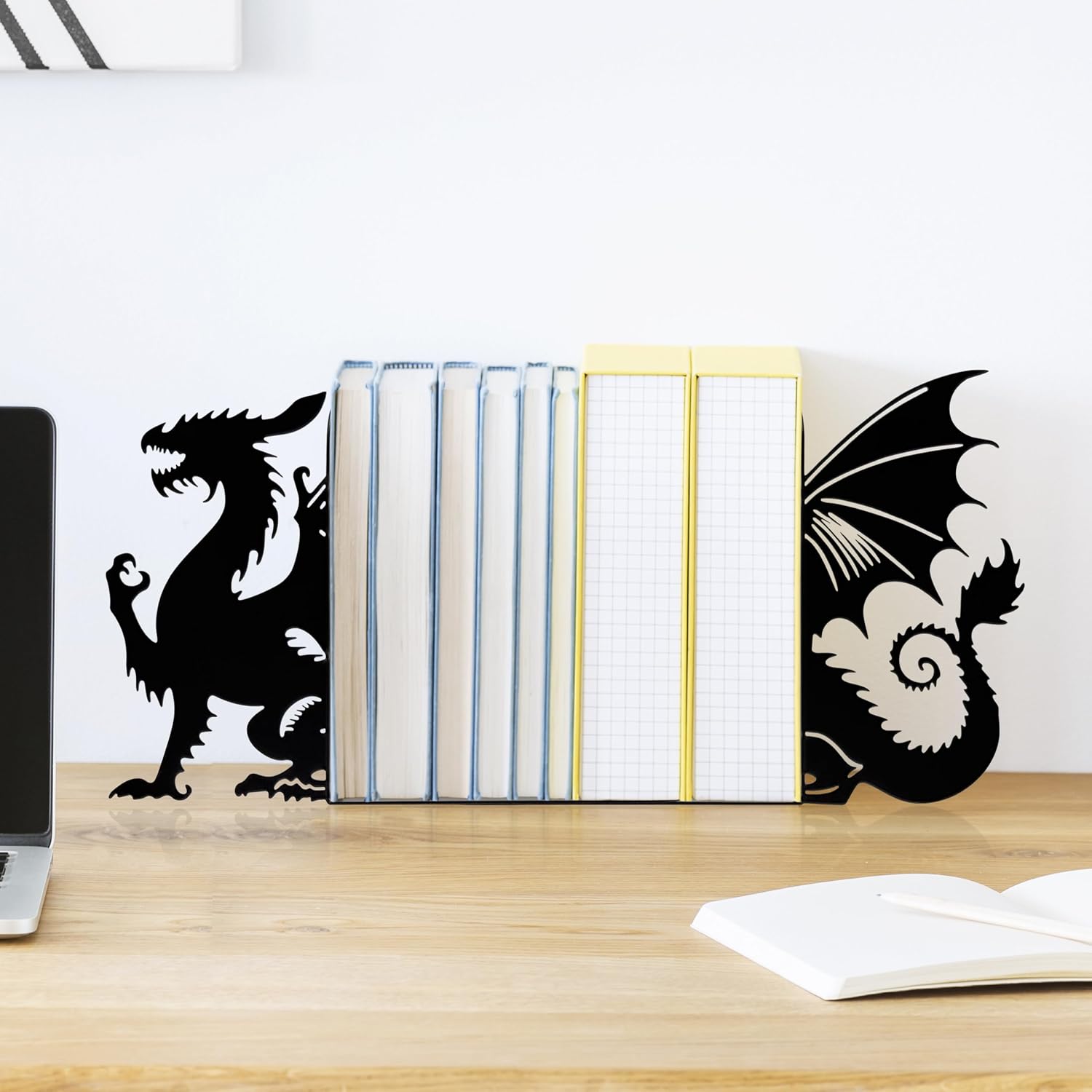 Dragon Metal Bookends Fanntasy Book Ends for Shelves Bookshelf Decorative Objects Home Office Desk Bookshelf Decor Dragon Lover Gifts for Reading Enthusiasts