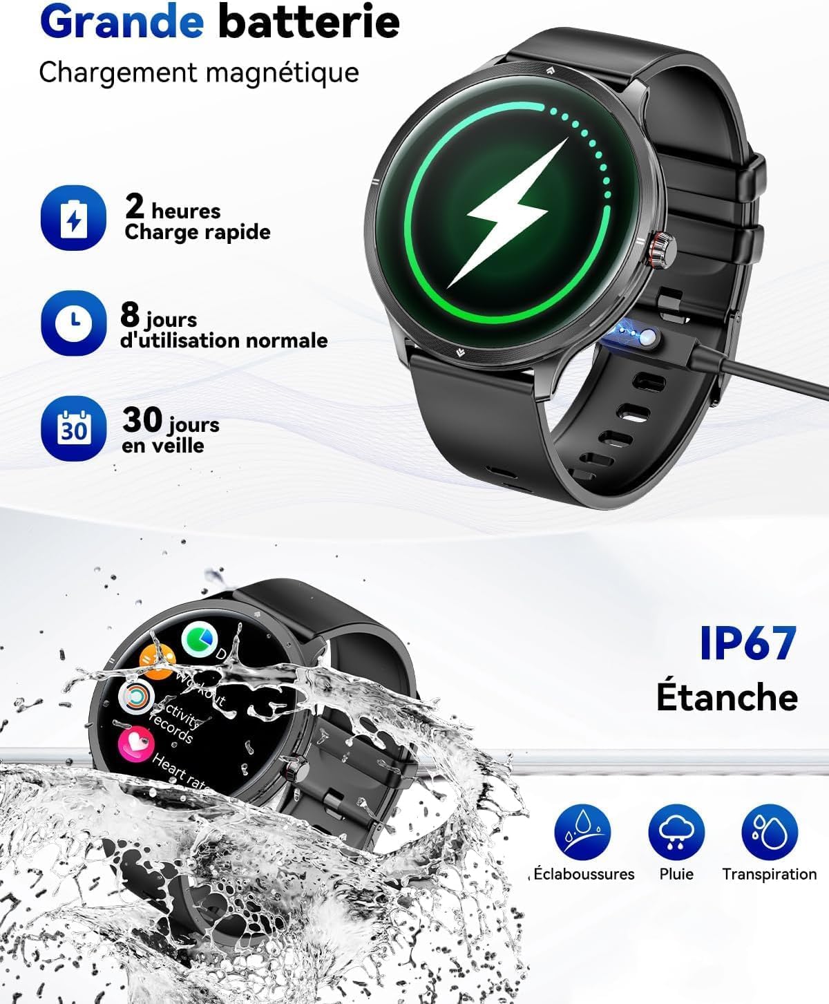 Reloj Inteligente Hombre, 1,75" AMOLED Pantalla Grande Moda Smartwatch,Correas Dobles/Llamadas Bluetooth/Podómetro/Pulsómetro/Monitor de Sueño/100+ Modos Deportivos para Android iOS (Marrón) (Negro)