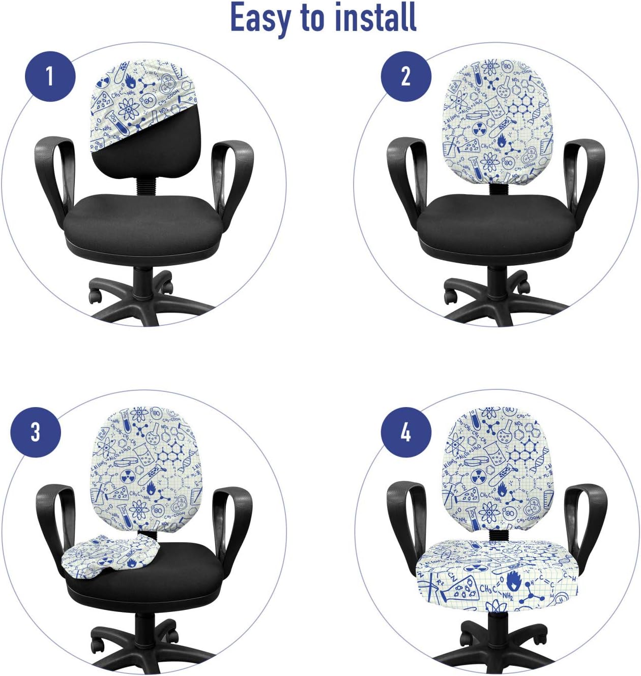 Ambesonne Cartoon Office Chair Slipcover, Science Chemistry Geometry Math Nerd Geek and Genius Themed Design Art, Protective Stretch Decorative Fabric Cover, Standard Size, Ivory Blue