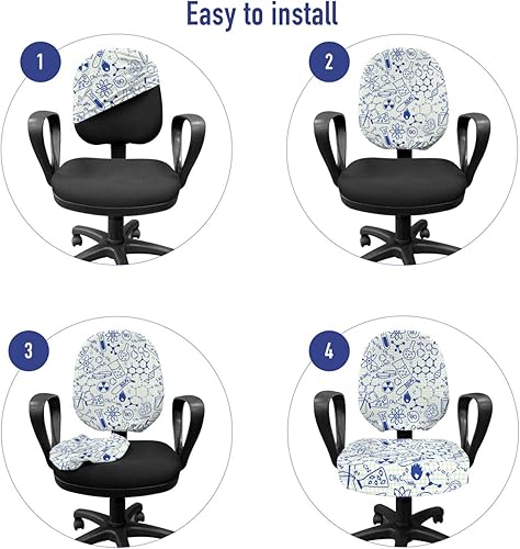 Miniatura 4 de Ambesonne Funda para silla de oficina de dibujos animados, ciencia, química, geometría, matemáticas, nerd geek y genio, funda protectora de tela