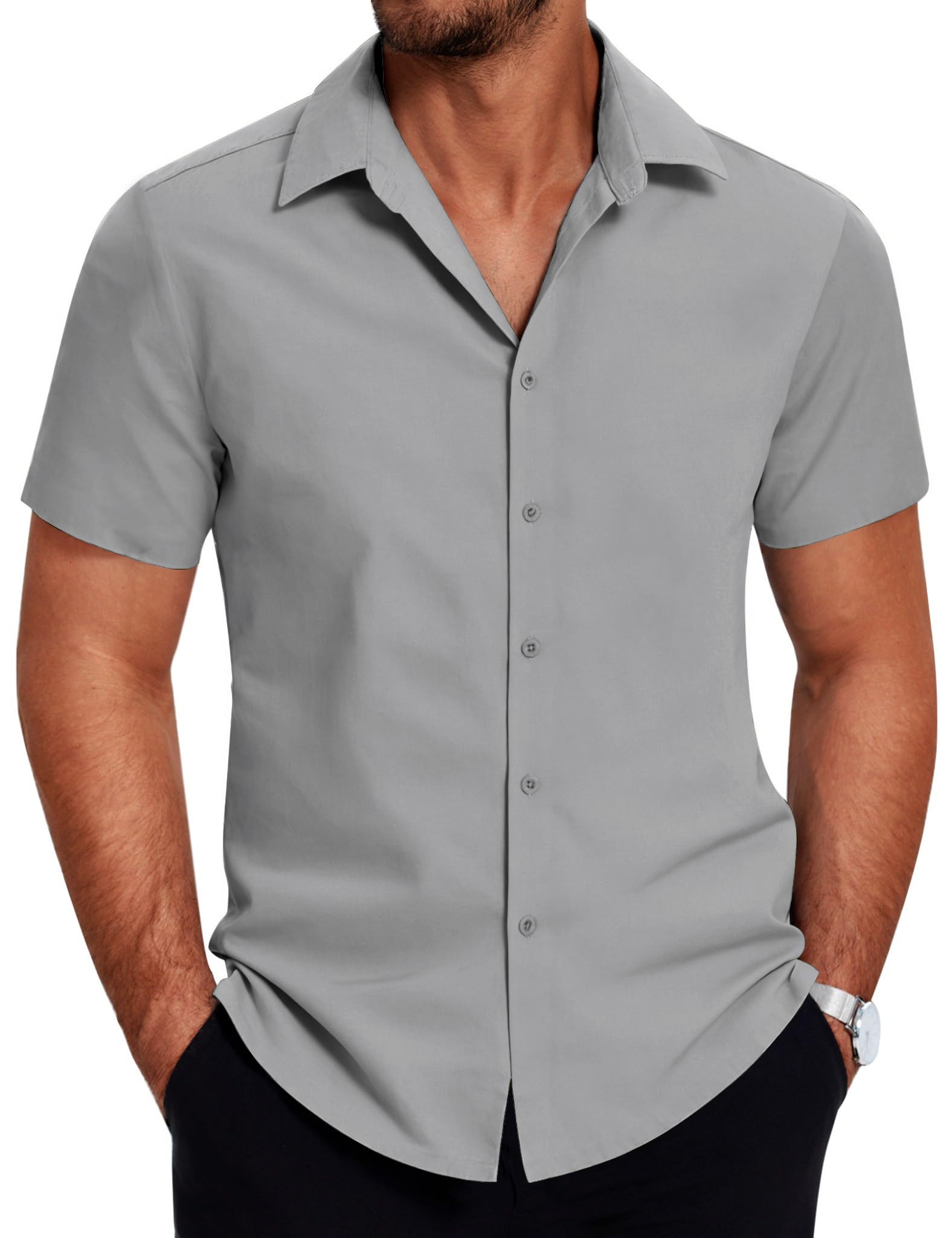 COOFANDY Mens Short Sleeve Button Down Shirt Lightweight Wrinkle Free Untucked Dress Shirts