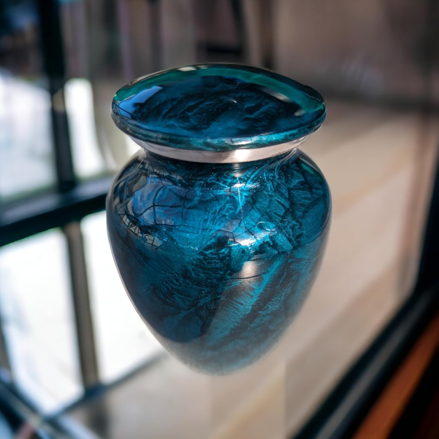 Beautiful Ocean Blue Urns for Human Ashes Adult Female, Burial, Decorative, Funeral, Cremation for Women, Men and Pets - 1 Medium (Blue)