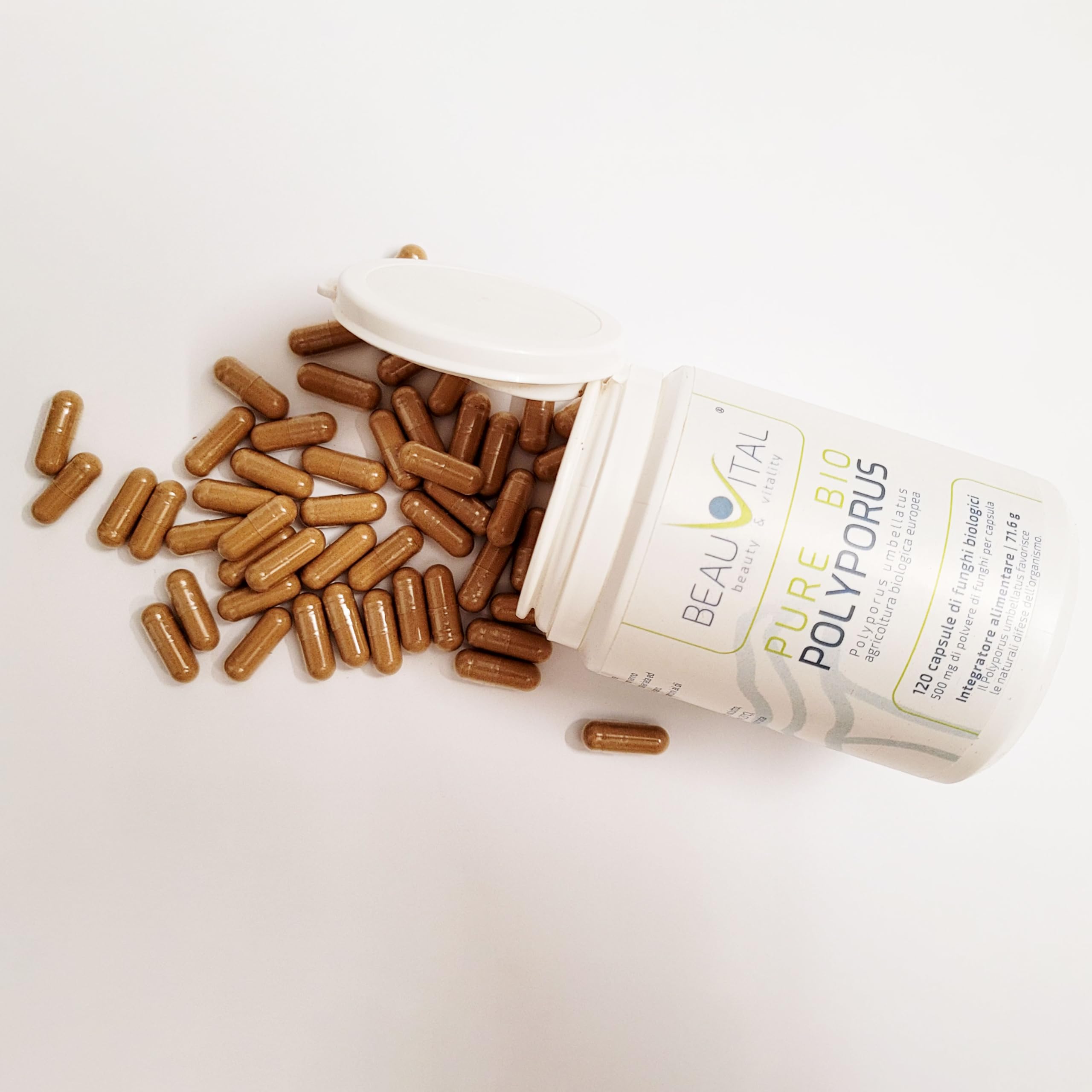Pure Bio Polyporus capsule 120 x 500 mg polvere fungo polyporus umbellatus da agricoltura biologica UE, vegano, senza additivi artificiali