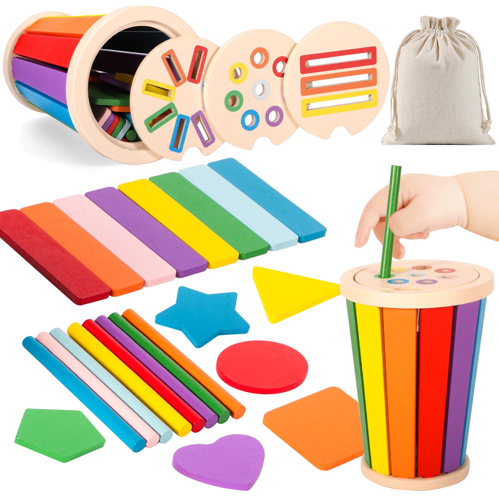 KDISHKRA Juguetes Niños 1 2 3 Años, 3 en 1 Juguetes Montessori de Madera 1-3 Años - para Clasificar Formas y Colores, Juguetes Sensoriales de Motricidad Fina Juegos Educativos Niños 1-3 Años