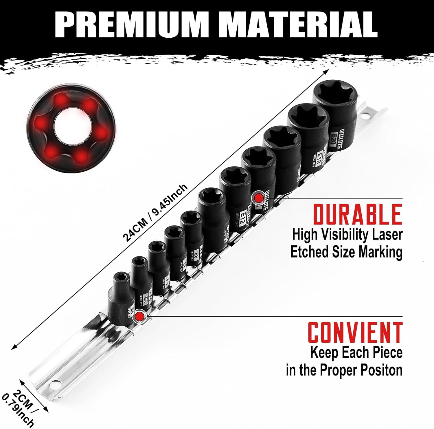 WIILDIS 11-Piece E-Torx Socket Set, 1/4" & 3/8" Drive, E4-E20 Torque Socket Set