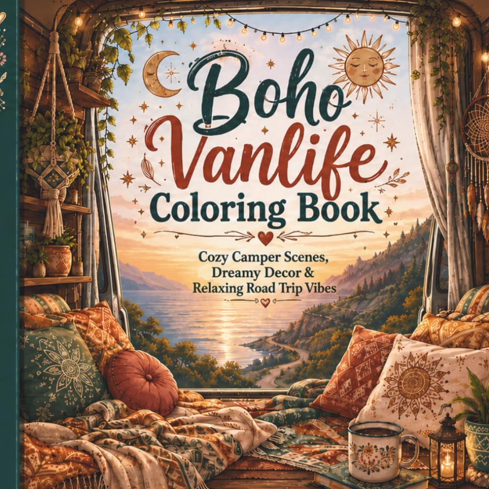 Boho Vanlife Coloring Book: A Cozy Boho Vanlife Coloring Book for Adults with Camper Scenes, Dreamy Decor and Relaxing Road Trip Vibes