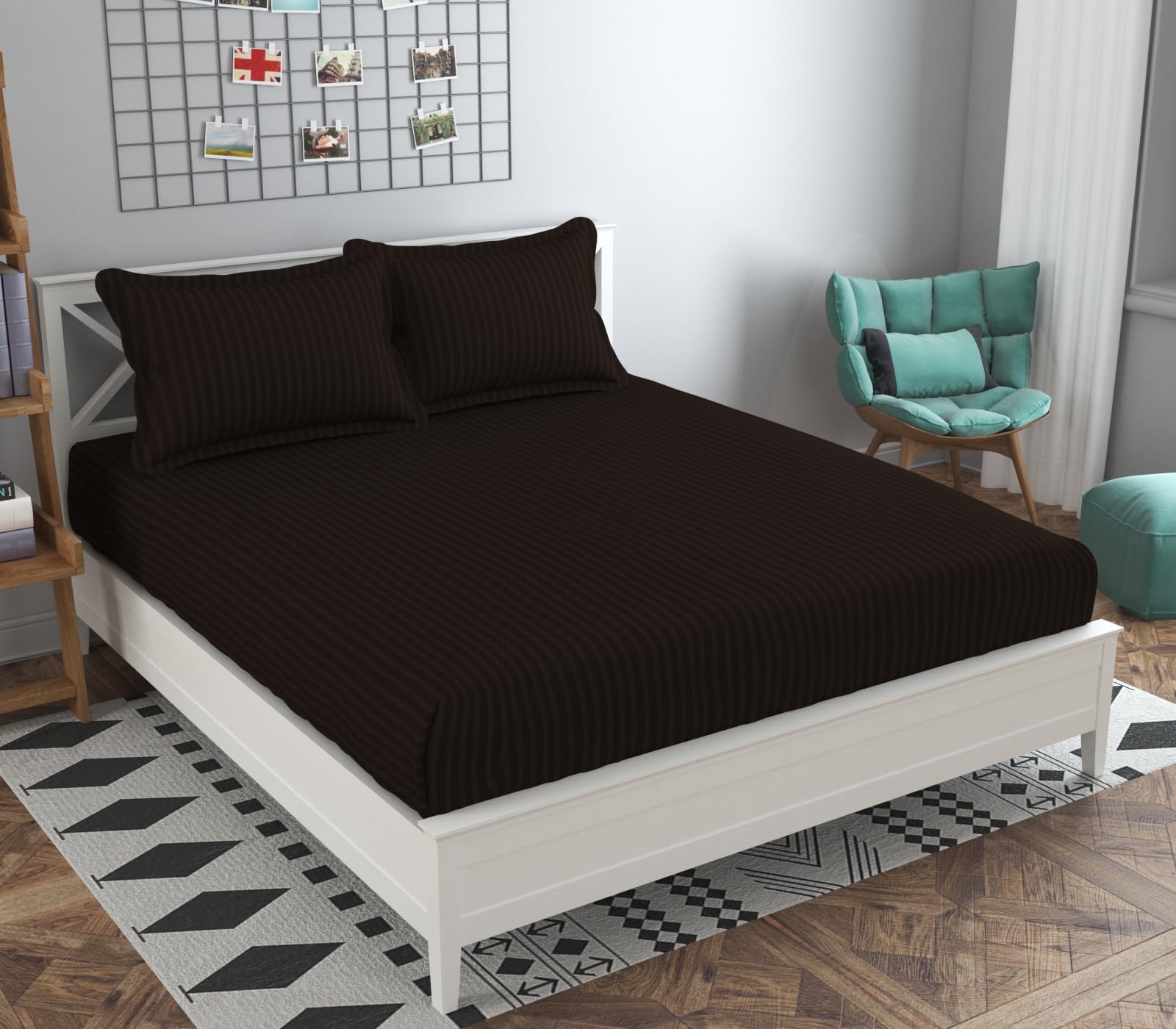 Olive Striped Cotton Bedsheet - Single Bed -15