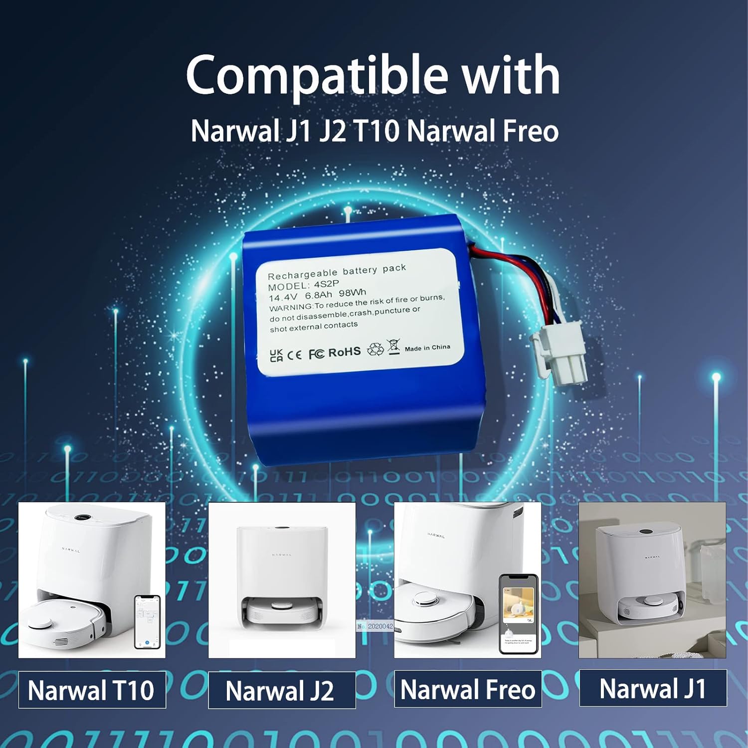 14.4V 6.8ah Replacement Battery-Compatible with Narwal T10 Narwal YJCC010 YJCC003 YJCC001 Robot Vacuum Cleaner Replacement Battery,Black