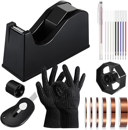 Kosiz Juego de 20 dispensadores de cinta térmica, 6 cintas térmicas de varios tamaños para sublimación, 2 guantes de prensa resistentes con golpes