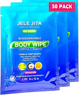 Body Wipes, 30 Individually Wrapped Extra Thick Biodegradable Shower Wipes with Aloe Chamomile Vitamin E and B5 for Adults Women Men, 8"x12" Unscented Spa Bathing Wipes, Travel Essentials