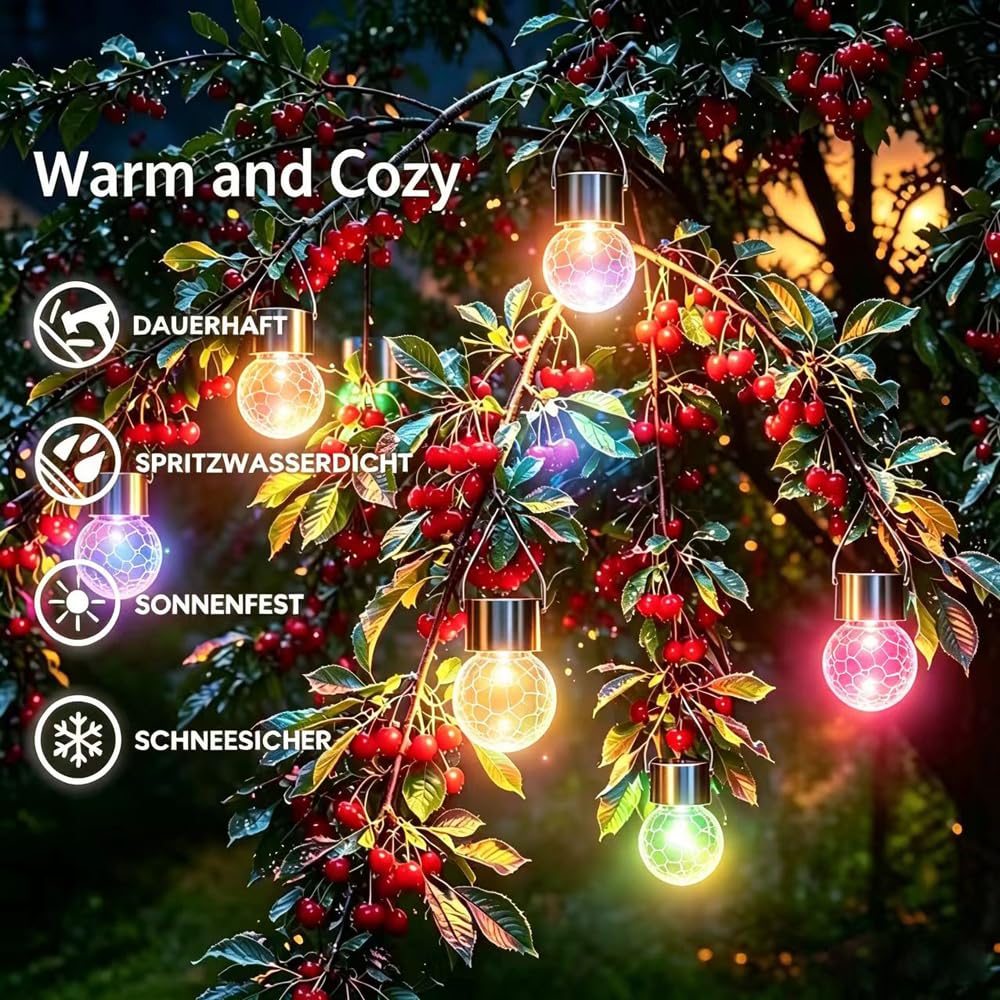 Piccole lampade solari per esterni da giardino, sospese, con clip, lampada solare per esterni, cambia colore automatico, lampadine solari per esterni, lampada solare da appendere in vetro rotto