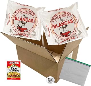 VentasBox El Milagro White Corn Maize Blanca Tortillas, 60 Count (2 Packs of 30), Authentic Mexican, include 1.5oz Taco Seasoning, 2 Zipper Bags, and Re-order QR Code Refrigerator Magnet