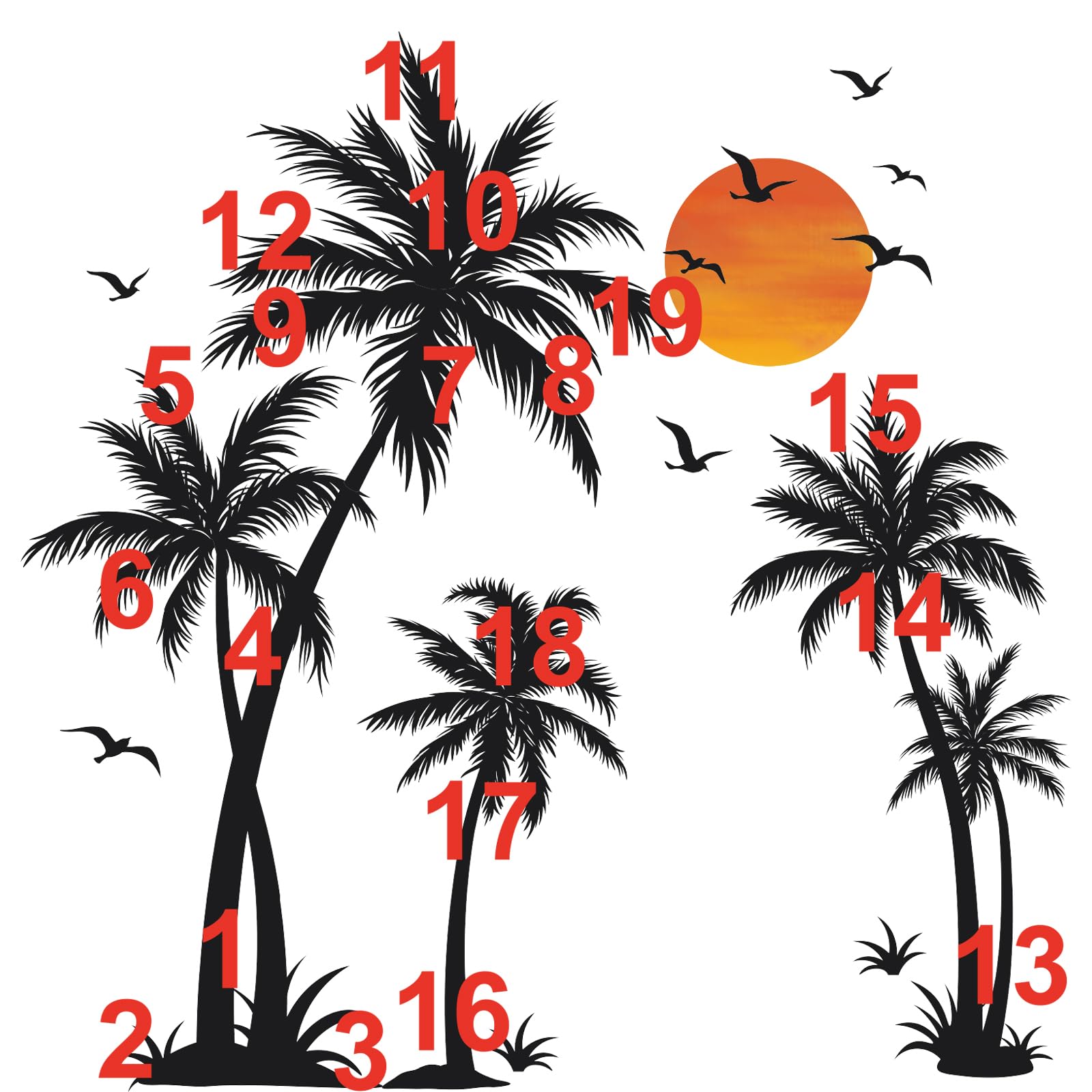wondever Pegatinas de Pared Palmeras Negro Árbol Grandes Adhesivos Pared Decorativos Árbol Plantas Tropical Aves Vinilos Pared para Salón Dormitorio Habitación Infantiles (H: 135cm)