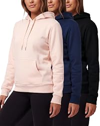 Real Essentials 3 Pack: Women's Fleece Long-Sleeve Pullover Hoodie Active Sweatshirt Kangaroo Pocket - (Available In Plus)