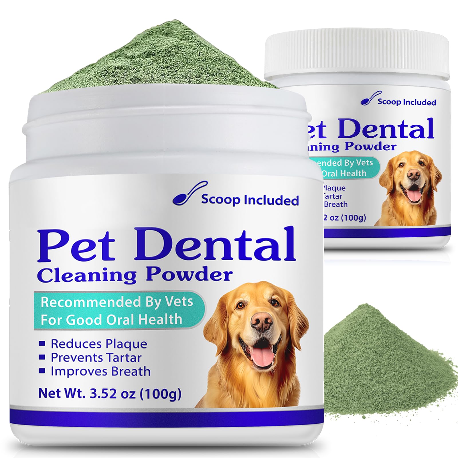 Dog Teeth Cleaning Powder - Dog Dental Powder - Targets Tartar & Reduces Plaque & Bad Breath - Teeth Cleaning Made Easy Eliminate - Formulated for Small, Medium, Large Dogs (2PCS)