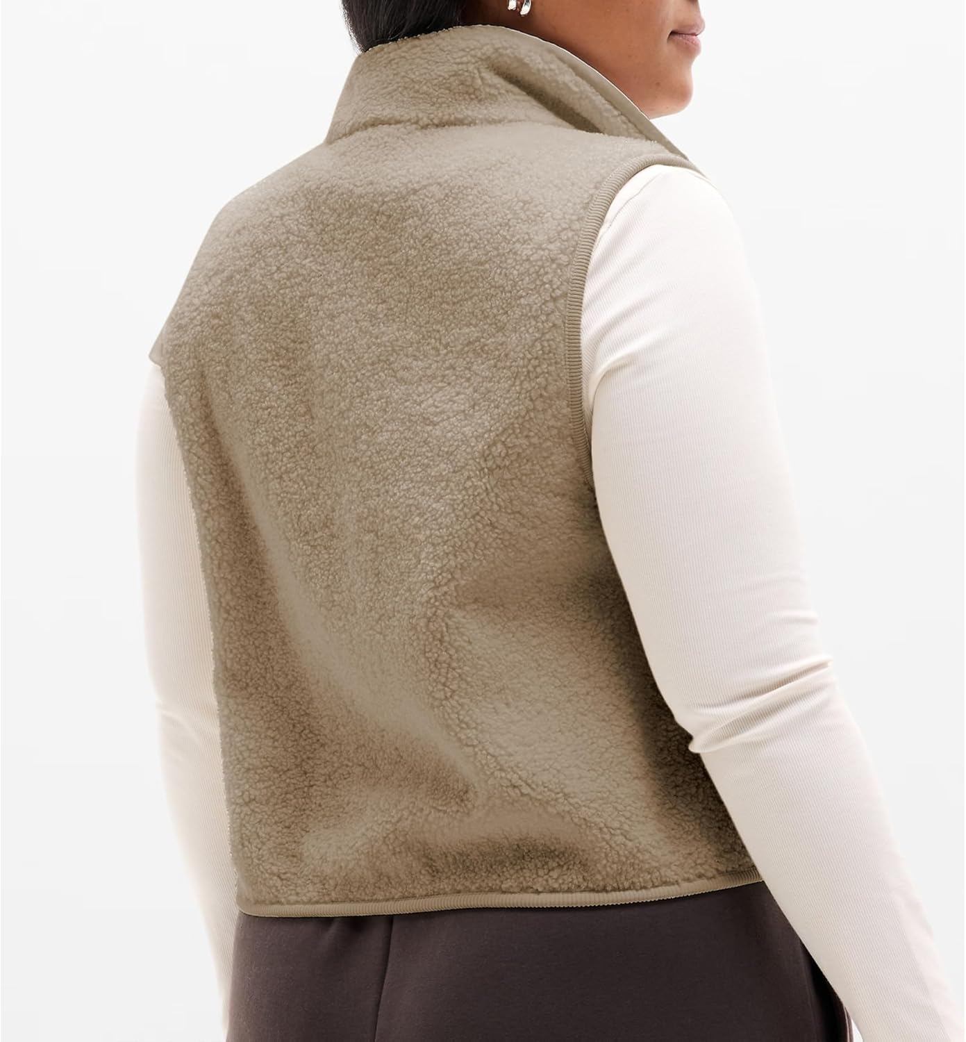 Songling Womens Fuzzy Fleece Vest High Neck Cropped Half Zip Up Warm Sherpa Vest Drawstring Pullover with Pockets - Image 6