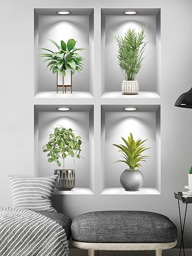Miniatura 6 de Calcomanías creativas 3D de pared de plantas verdes, calcomanías de pared creativas para bricolaje, despegar y pegar, calcomanías adhesivas de pared