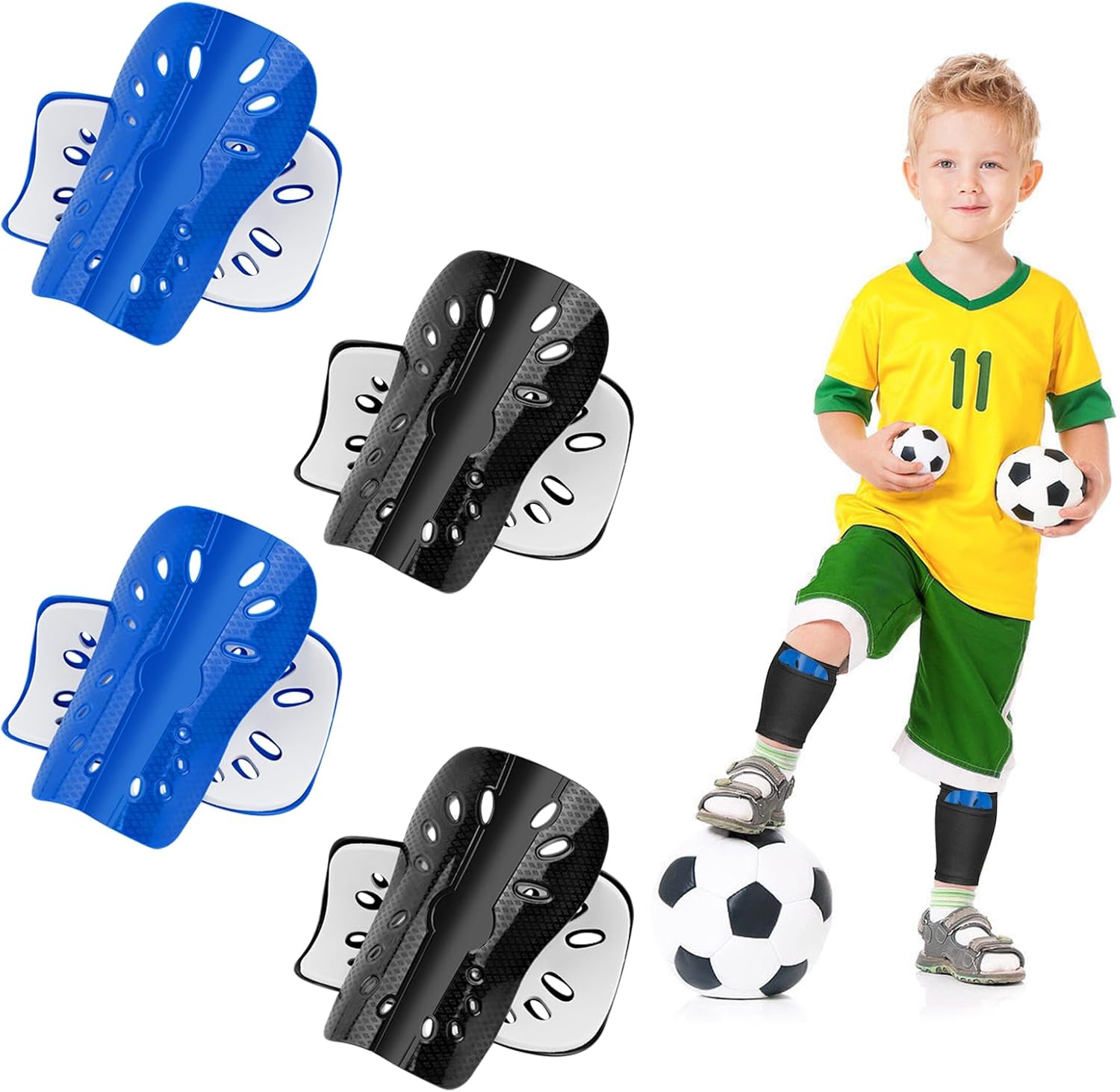 Shin Pads Boys, 4 Pairs Football Kids Shin Guards, Lightweight