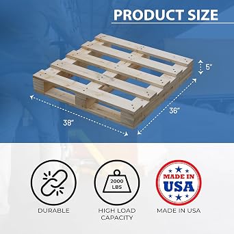 Treaton, Heavy-Duty 2-Way Entry Wooden Pallet 38x36x5, Industrial-Grade Hardwood Shipping Pallet, Durable, Reusable, Stackable, Easy to Handle, Commercial Use as a Floor-Pallet, 40 Pack